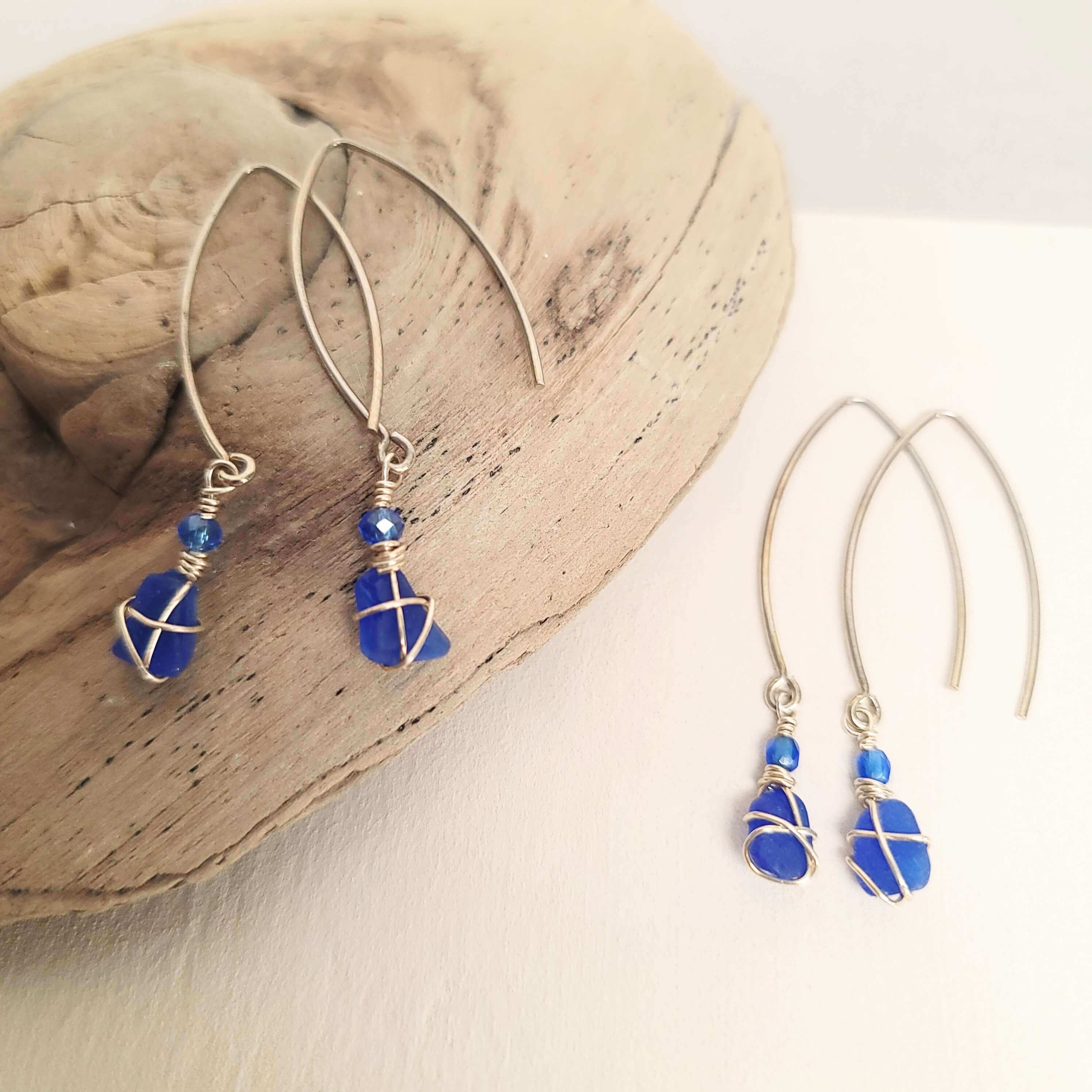 Sea Glass Earrings in Cobalt