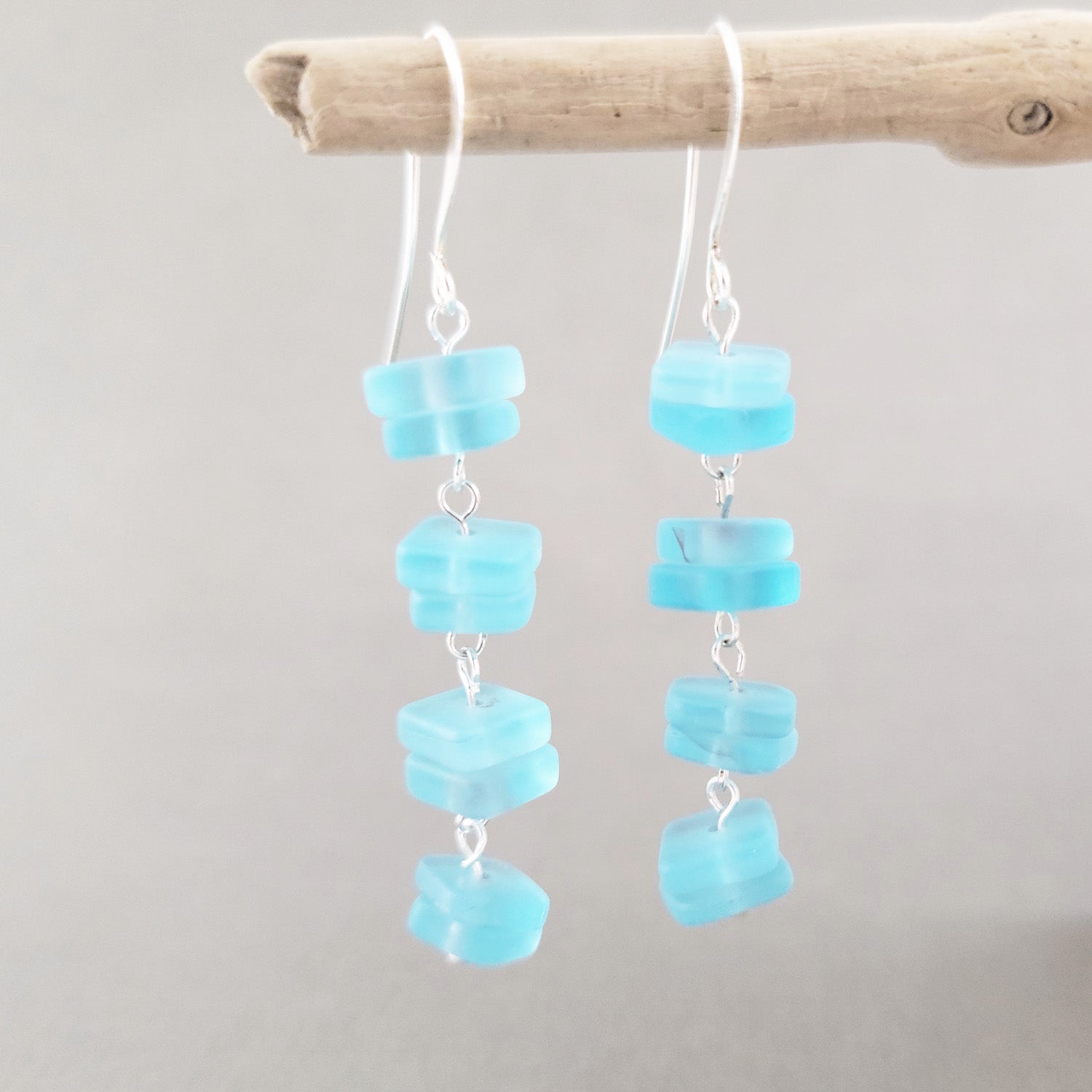 Sea Glass Chip Earrings in Aqua