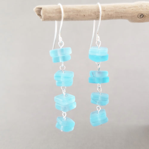 Sea Glass Chip Earrings in Aqua