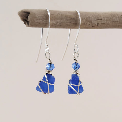 Sea Glass Earrings in Cobalt