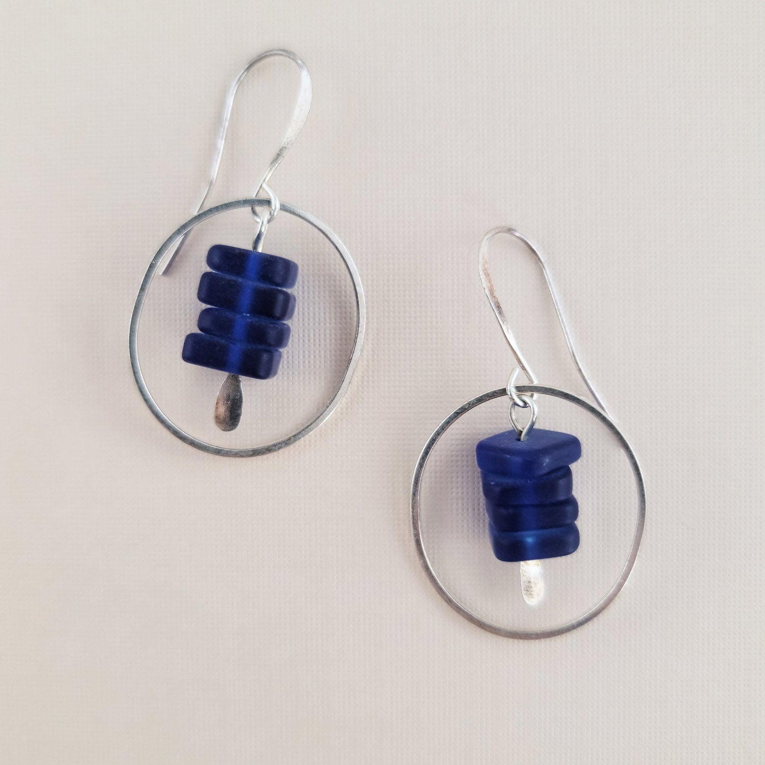 Sea Glass Chip Hoops in Cobalt