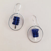 Sea Glass Chip Hoops in Cobalt