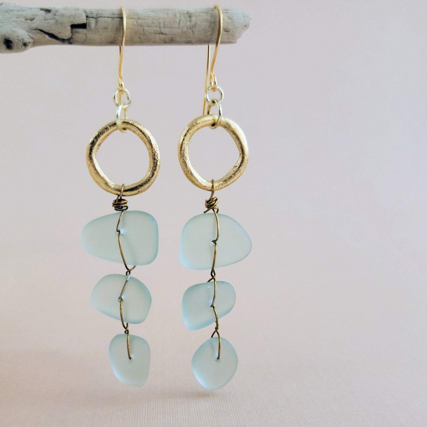 Sea Glass Hoop Earrings in Seafoam