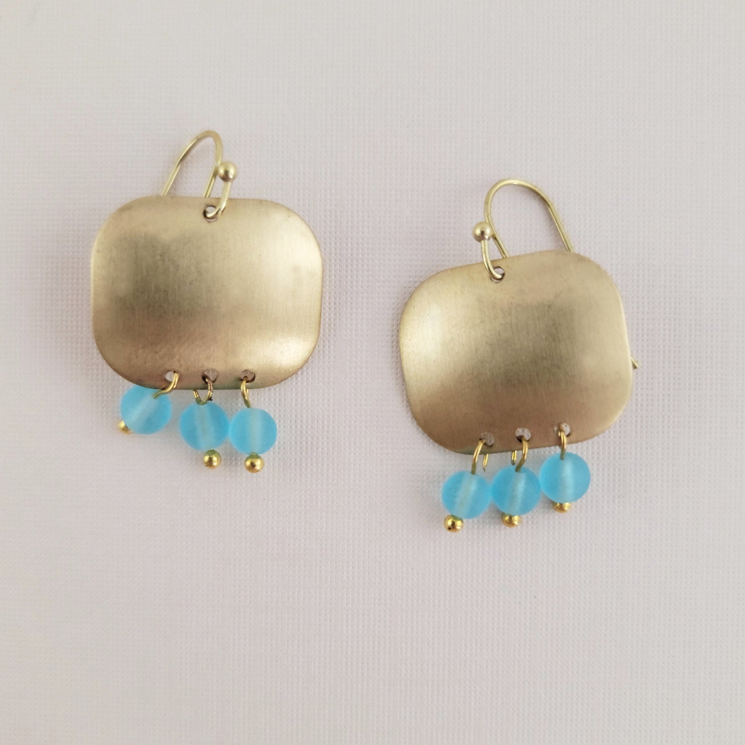 Sea Glass Disc Earrings in Aqua