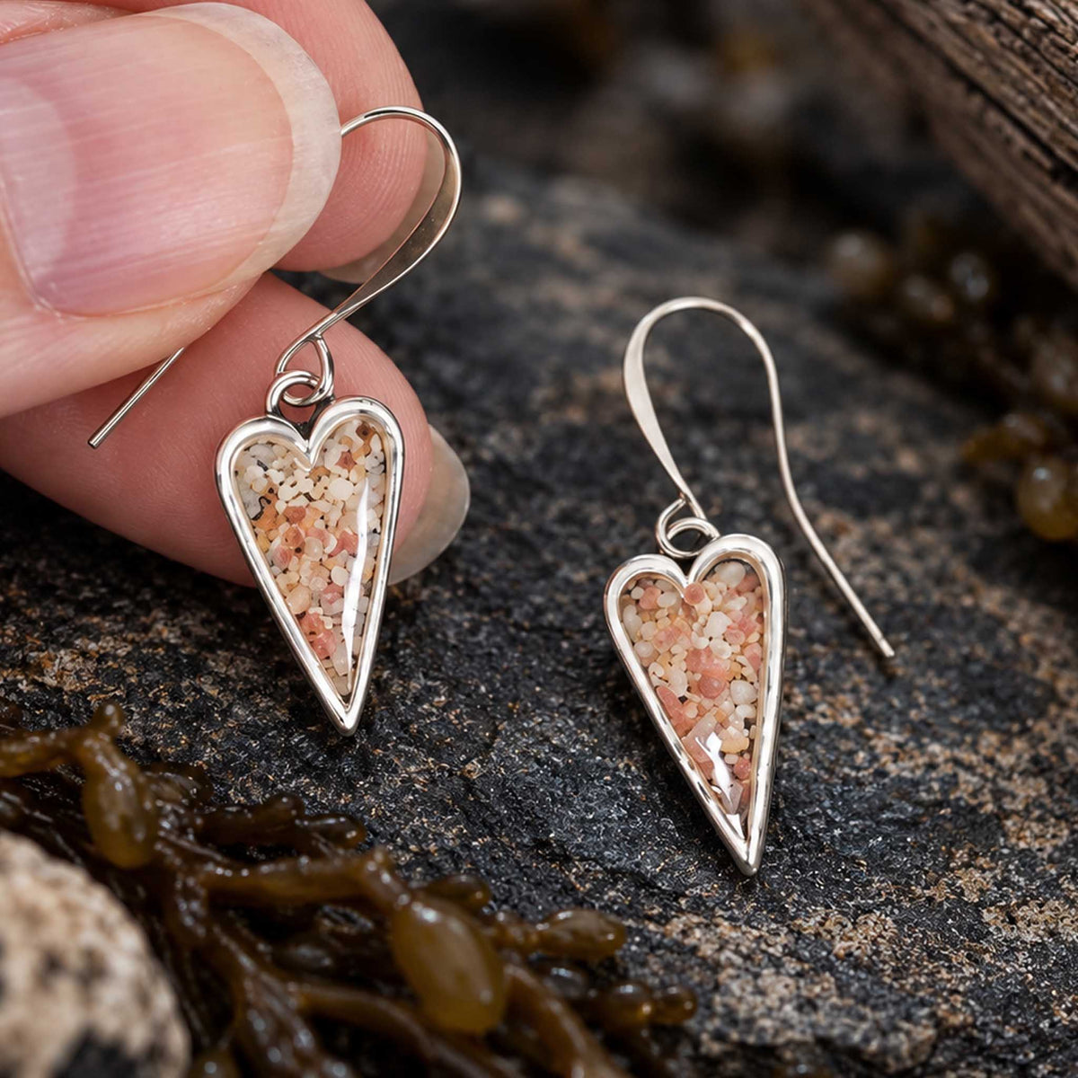 Heart Beach Earrings | Silver
