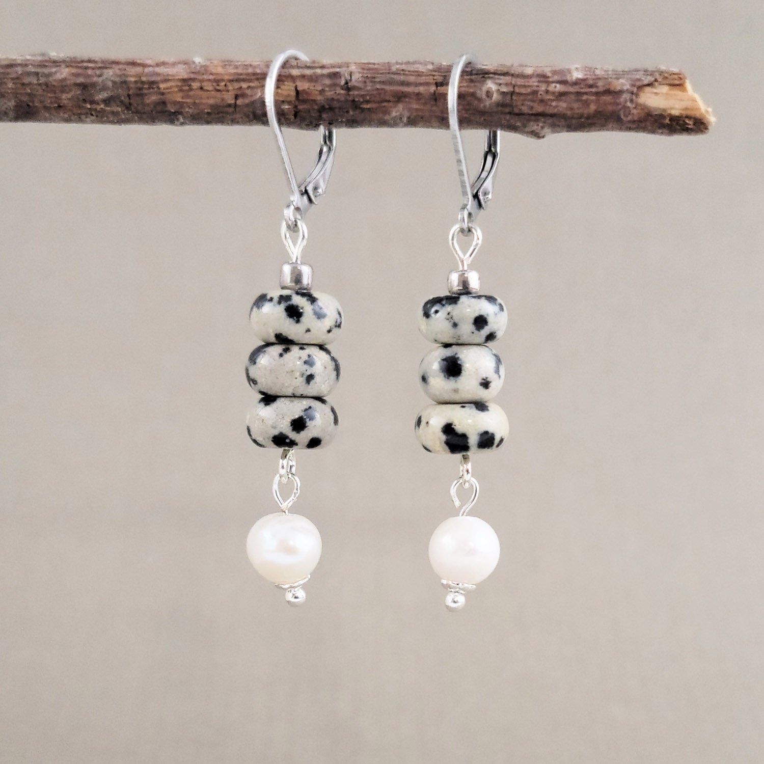 Wild Pearl Earrings in Dalmation Jade